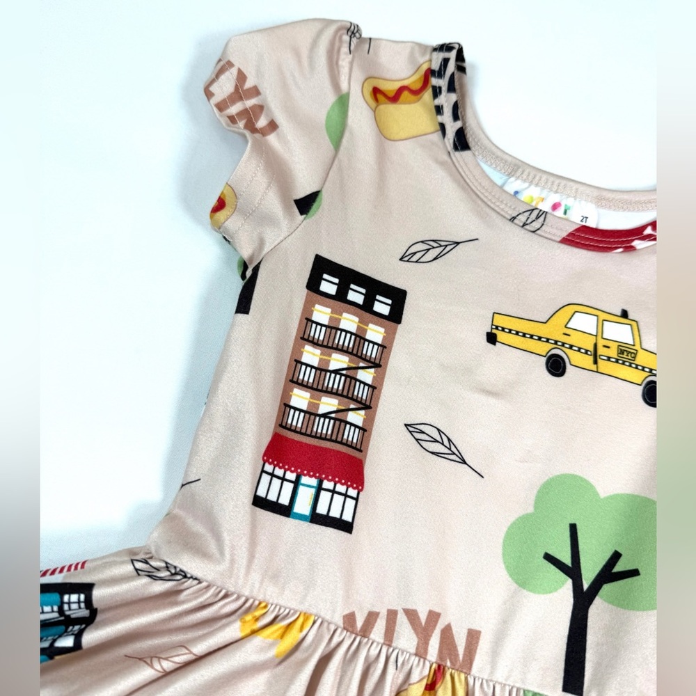 DOT DOT SMILE NYC Print Twirl Dress Short Sleeve Fit And Flare Size 2T - Picture 2 of 15